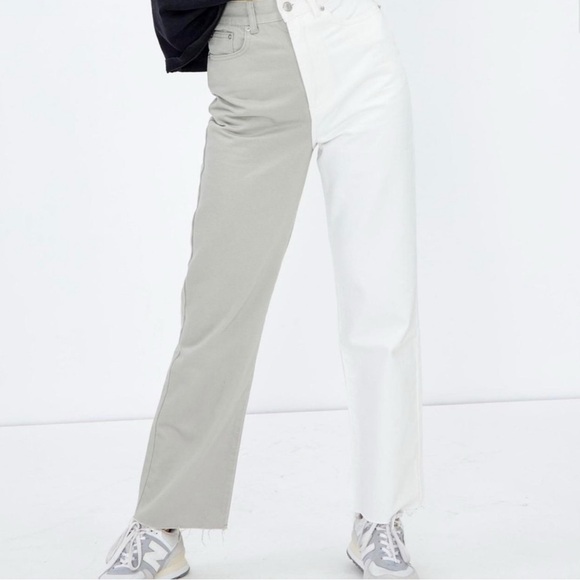 Missguided Denim - Missguided Two-Tone Gray and White Straight Leg Jeans